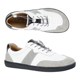 Olivier Zapatos de mujer descalzos de cuero minimalista de cuero blanco Aria con gris 5