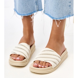 Chanclas beige con circones de cardon azul 5