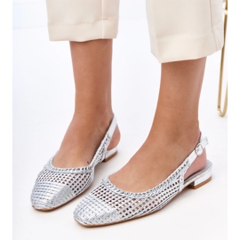 Ballerinas de Silver Openwork con un talón de víspera expuesta plata 5