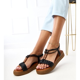 Sandalias negras con un cinturón de kerya trenzado negro 2