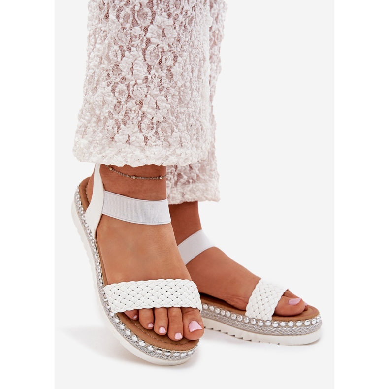 Boto Sandalias para mujeres con trenza en la plataforma decorada Velara White Velara blanco 1