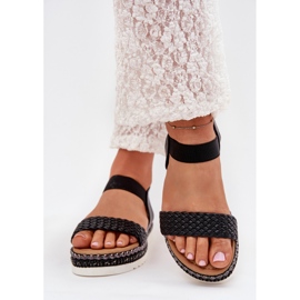 Boto Sandalias para mujeres con trenza en la plataforma decorada Black Velara negro 2