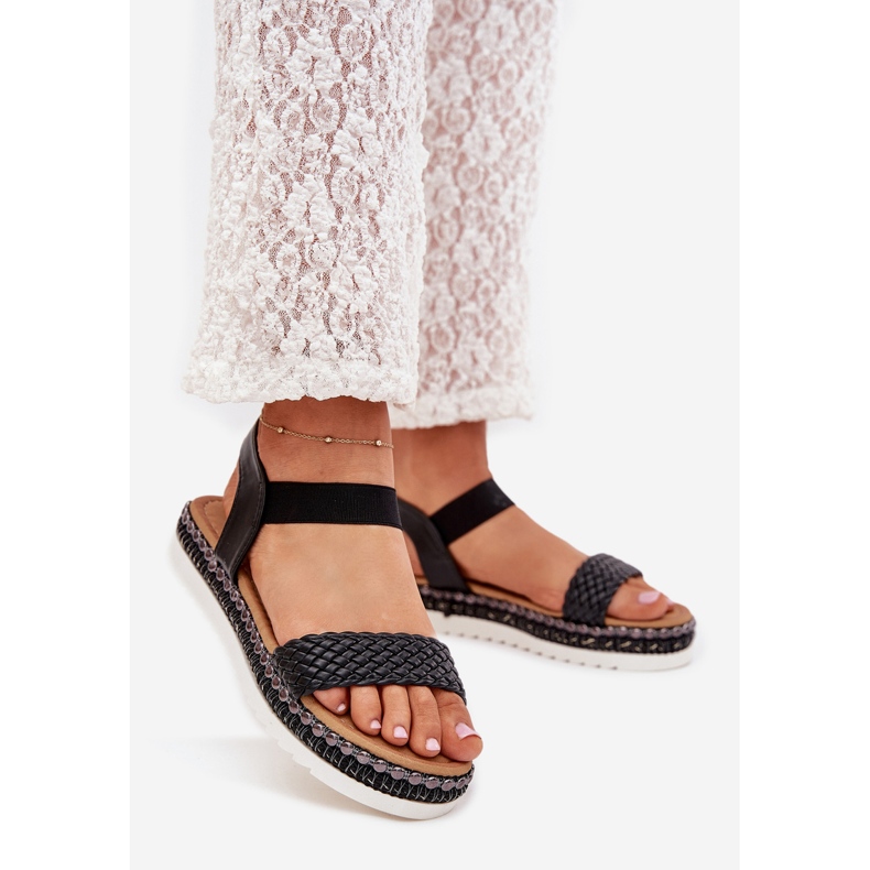 Boto Sandalias para mujeres con trenza en la plataforma decorada Black Velara negro 1