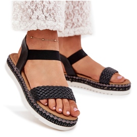 Boto Sandalias para mujeres con trenza en la plataforma decorada Black Velara negro 11