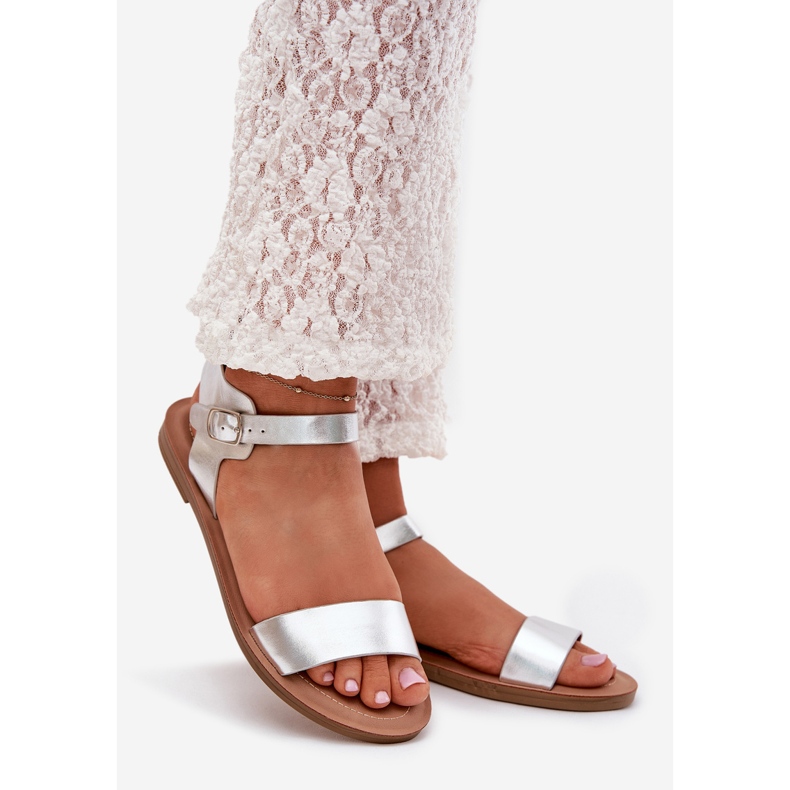 Boto Sandalias de tacón plano Kivara de cuero ecológico plata 1 Boto Sandalias de tacón plano Kivara de cuero ecológico plata 1