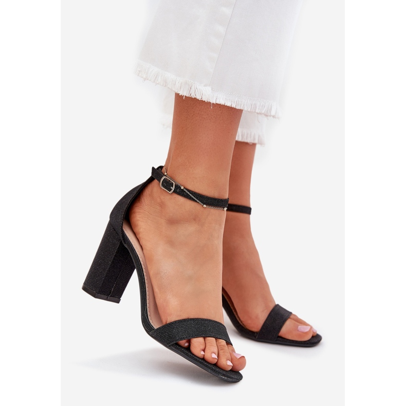 Boto Sandalias de mujeres brillantes en el poste negro de Kavina 1