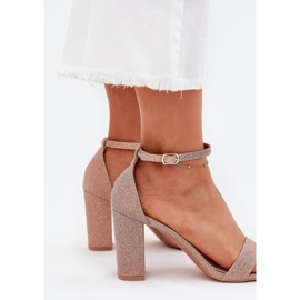 Boto Sandalias de mujeres brillantes en el poste Pink Kavina Gold dorado 6
