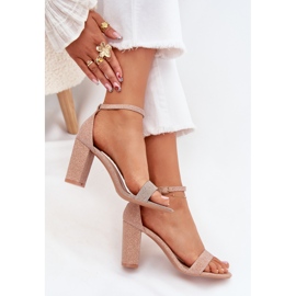 Boto Sandalias de mujeres brillantes en el poste Pink Kavina Gold dorado 10