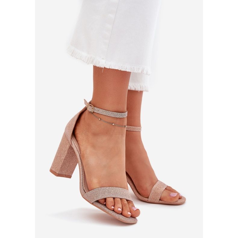 Boto Sandalias de mujeres brillantes en el poste Pink Kavina Gold dorado 1