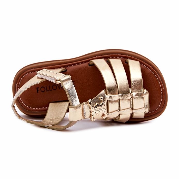 Sandalias de niñas con un detalle decorativo de oro dorado 2