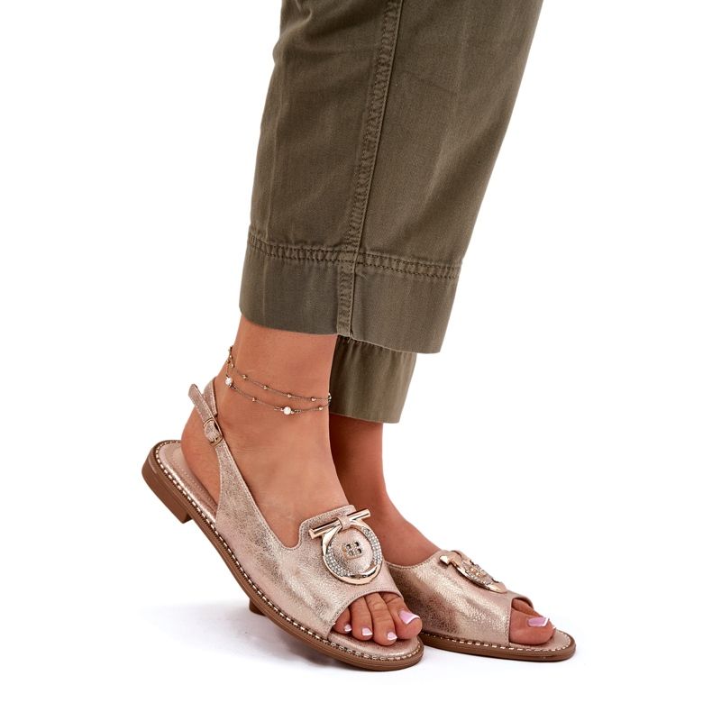 Elegantes sandalias para mujeres con decoración de tacón plano S.Barski KV51-003 Pink Gold dorado 1