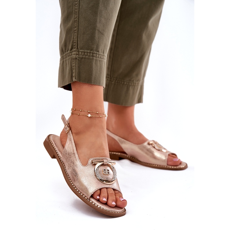 Elegantes sandalias para mujeres con decoración de tacón plano S.Barski KV51-003 Pink Gold dorado 2