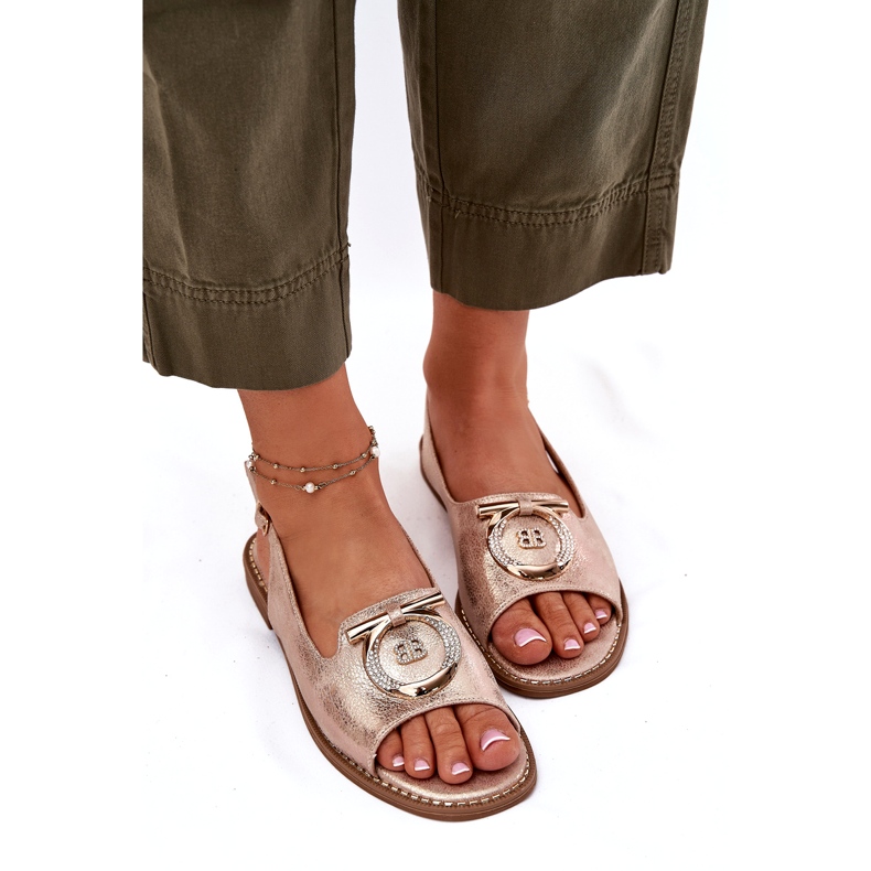 Elegantes sandalias para mujeres con decoración de tacón plano S.Barski KV51-003 Pink Gold dorado 4