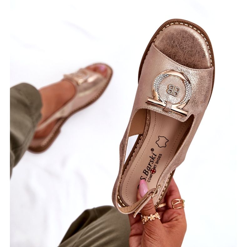Elegantes sandalias para mujeres con decoración de tacón plano S.Barski KV51-003 Pink Gold dorado 5