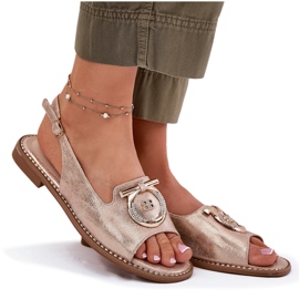 Elegantes sandalias para mujeres con decoración de tacón plano S.Barski KV51-003 Pink Gold dorado 6