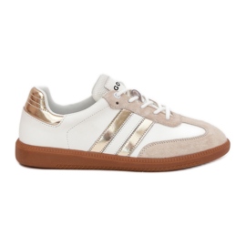 Boto Zapatillas blancas y doradas de cuero de cuero bajo Ismina blanco 8