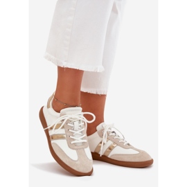 Boto Zapatillas blancas y doradas de cuero de cuero bajo Ismina blanco 1
