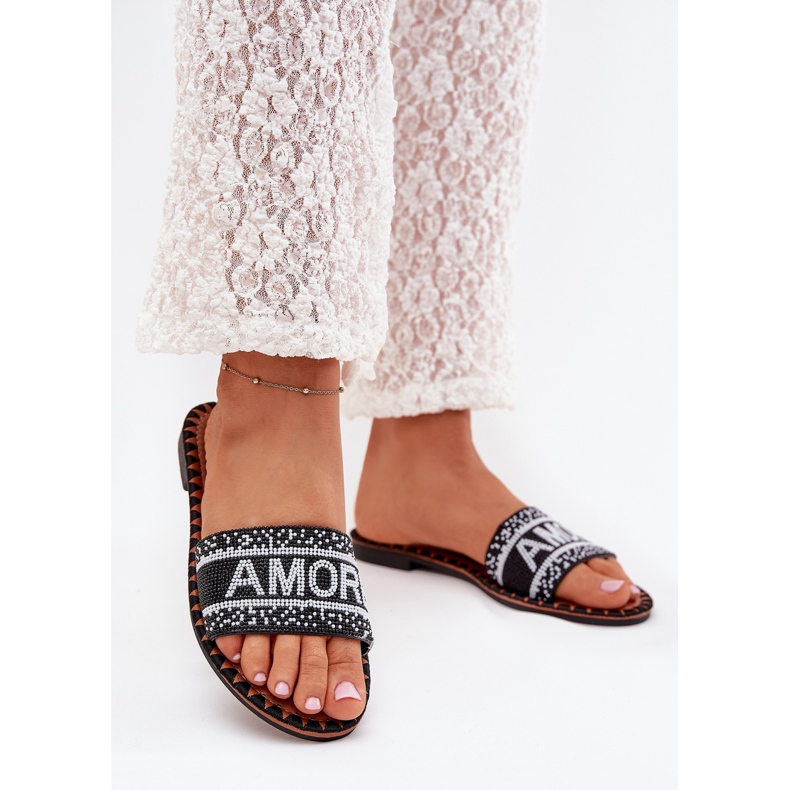 Boto Chanclas de mujer plana con decoración de Avelina Avelina negro 2