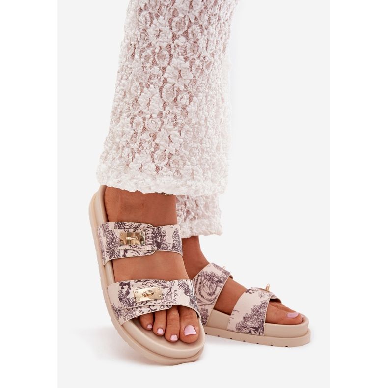 Boto Chanclas de mujer estampadas en la plataforma beige Sorina 1