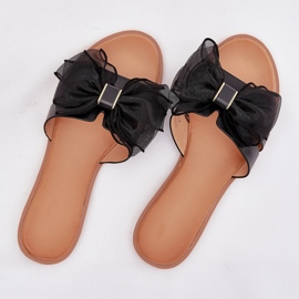 Boto Chanclas de mujer plana con un arco de tul Tanira negro Tanira 9