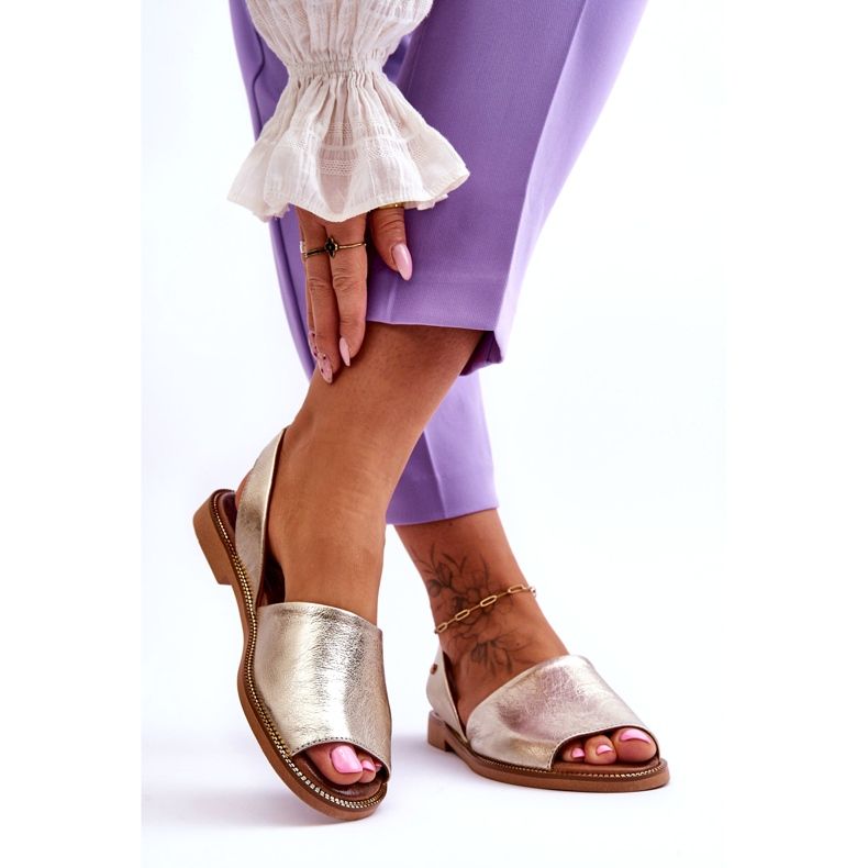Zazoo Slip de cuero -Sandalias metálicas de oro para mujeres dorado 1