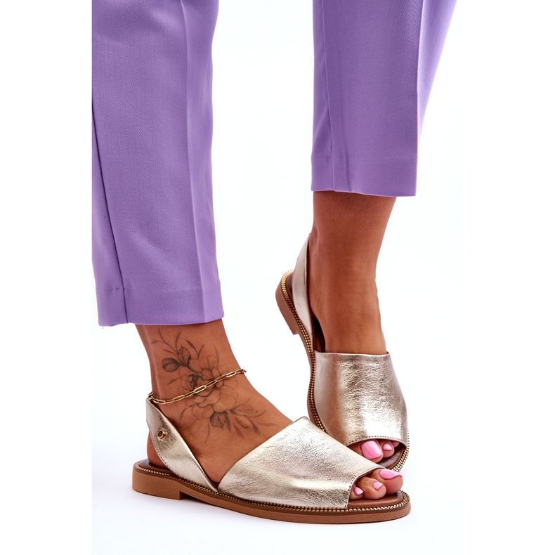 Zazoo Slip de cuero -Sandalias metálicas de oro para mujeres dorado 2