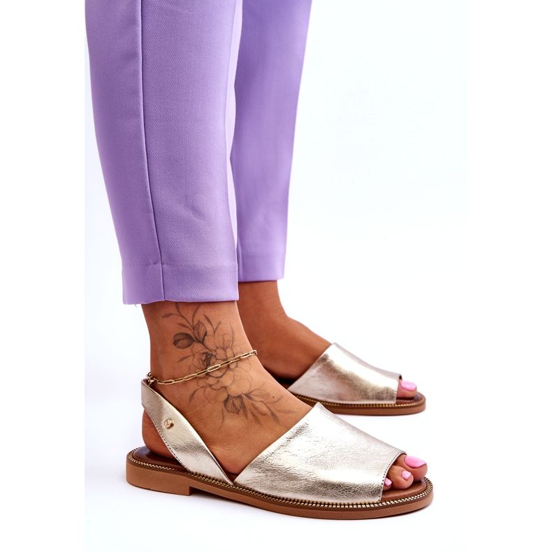 Zazoo Slip de cuero -Sandalias metálicas de oro para mujeres dorado 4