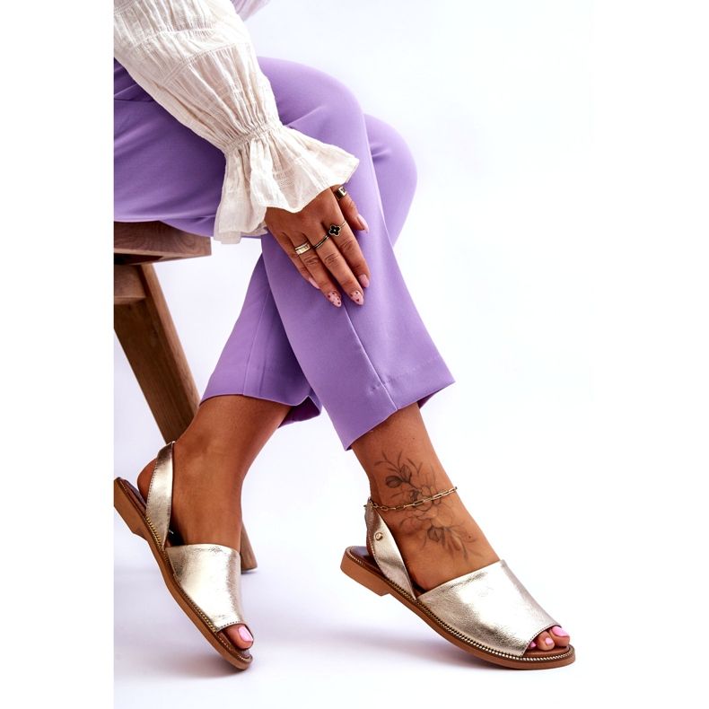 Zazoo Slip de cuero -Sandalias metálicas de oro para mujeres dorado 3