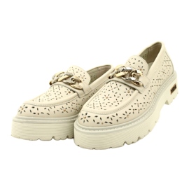 Cuero de mocasines para mujeres de cuero en la plataforma con decoración CLW319405 beige 3