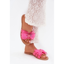 Boto Chanclas de mujer plana con un arco de tul Fuksja Tanira rosado 5