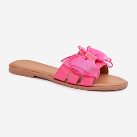 Boto Chanclas de mujer plana con un arco de tul Fuksja Tanira rosado 4