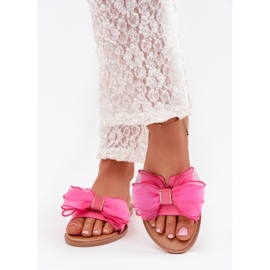Boto Chanclas de mujer plana con un arco de tul Fuksja Tanira rosado 3