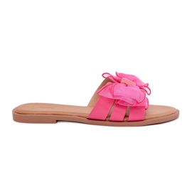 Boto Chanclas de mujer plana con un arco de tul Fuksja Tanira rosado 8