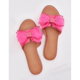 Boto Chanclas de mujer plana con un arco de tul Fuksja Tanira rosado 9