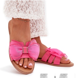 Boto Chanclas de mujer plana con un arco de tul Fuksja Tanira rosado 10