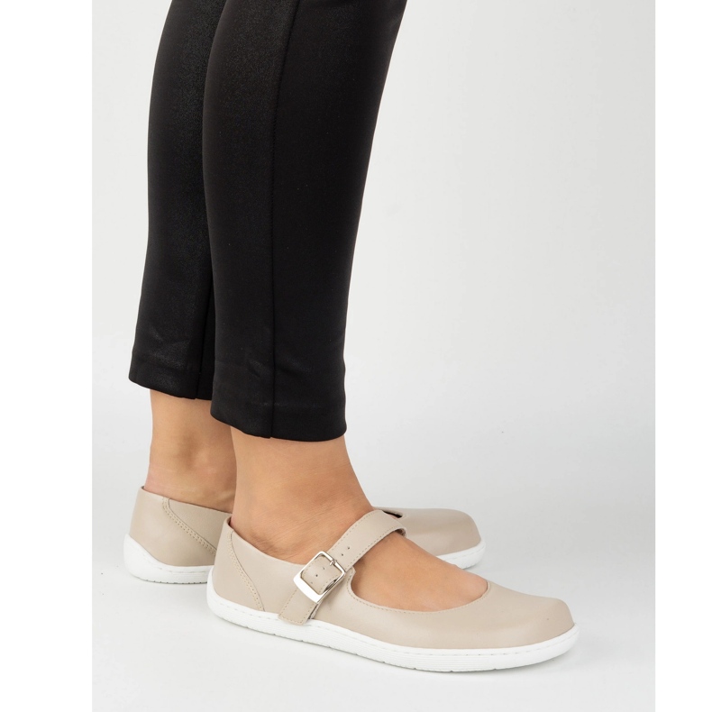 Ballerinas de mujeres descalzos Olivier 1770pol de cuero con hebilla de color beige 2