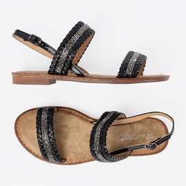 Shelvt Sandalias planas negras con decoraciones negro 3