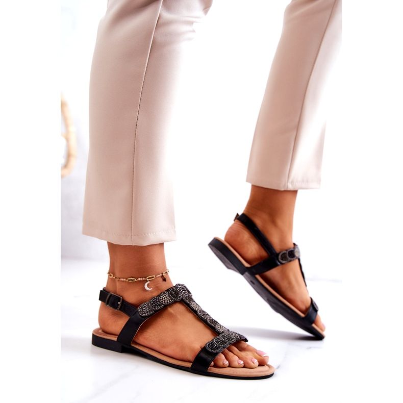 S.Barski Sandalias para mujeres con diamantes de imitación negros 3