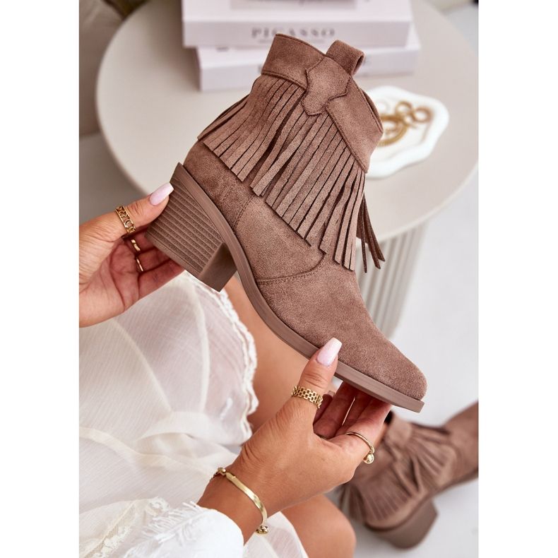 Botas marrones ecológicas de las mujeres con Fringes S.Barski Hy42-127 beige 1