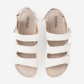 Shelvt Sandalias de velcro blancas con un inserto perfilado blanco 4