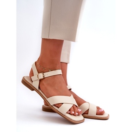 S.Barski Sandalias de mujeres planas con S. Barski de cuero ecológico KV27-003 beige 1 S.Barski Sandalias de mujeres planas con S. Barski de cuero ecológico KV27-003 beige 1