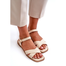 S.Barski Sandalias de mujeres planas con S. Barski de cuero ecológico KV27-003 beige 4 S.Barski Sandalias de mujeres planas con S. Barski de cuero ecológico KV27-003 beige 4