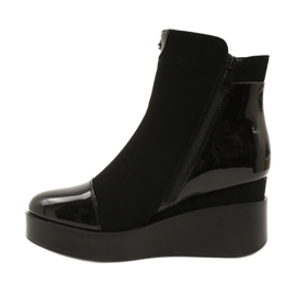 Botas de ante mujeres en una cuña/plataforma gruesa H2180 negro 3