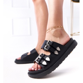 Zapatillas negras para mujeres con hebillas decorativas negro 9