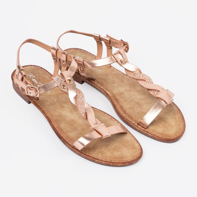 Shelvt Sandalias con un cinturón de oro rosa brillante rosado 2