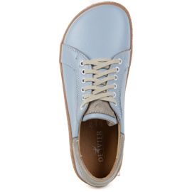 Olivier Aura: zapatillas de cuero casuales de color descalzo para mujer azul claro, caja de punta ancha 7