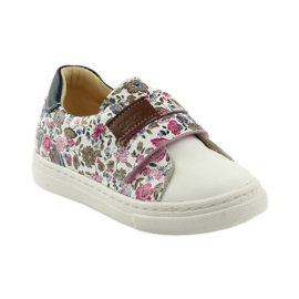 Zapatos de niña con flores Bartuś rosa marrón blanco 1