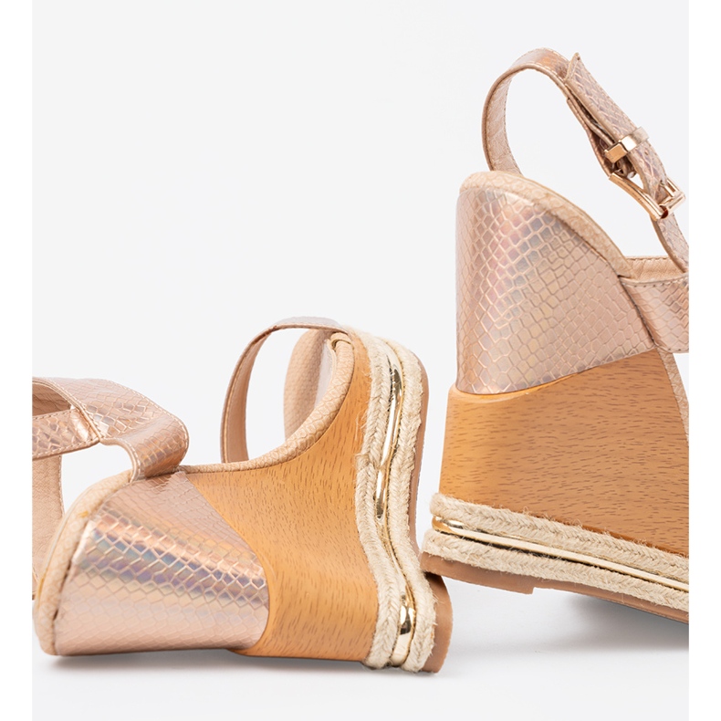 Shelvt Sandalias para mujeres en cuñas en oro rosa 1