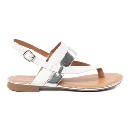 Shelvt Sandalias blancas y plateadas con un cinturón ancho multicolor 1
