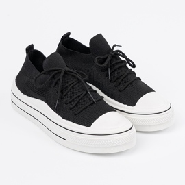 Shelvt Zapatillas negras deslizadas con cordones decorativos negro 1